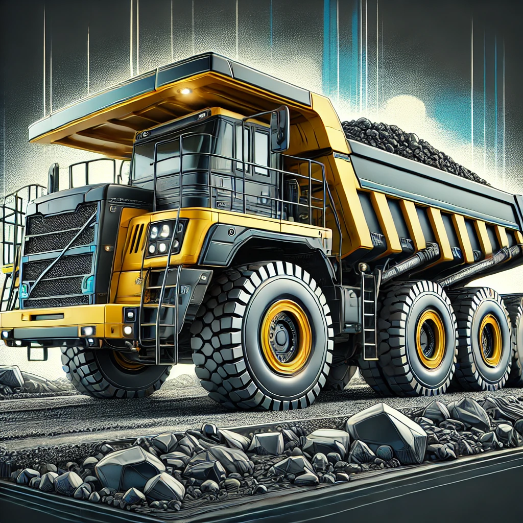 DALL·E 2024-11-30 20.30.07 - A realistic and detailed image of a heavy-duty dump truck (articulated hauler) used in industrial and construction settings. The vehicle is depicted i